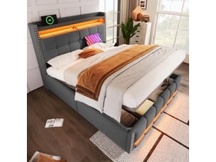 Lit coffre 160x200 cm <strong>SWEIKO</strong>  <strong></strong> coloris gris