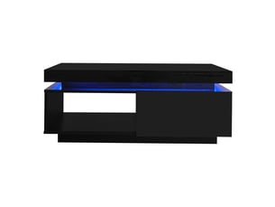 Table basse led 100x50x40 cm blanc brillant avec tiroir intégré — capacité 50 kg — salon moderne