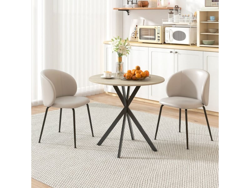 Table de cuisine 80 x 75 cm ronde plateau rond style industriel pieds en acier aspect chêne  - Conforama B