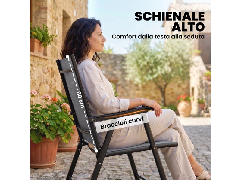 Lot de 2 chaises pliantes avec dossier haut et accoudoirs, gris clair - Conforama E