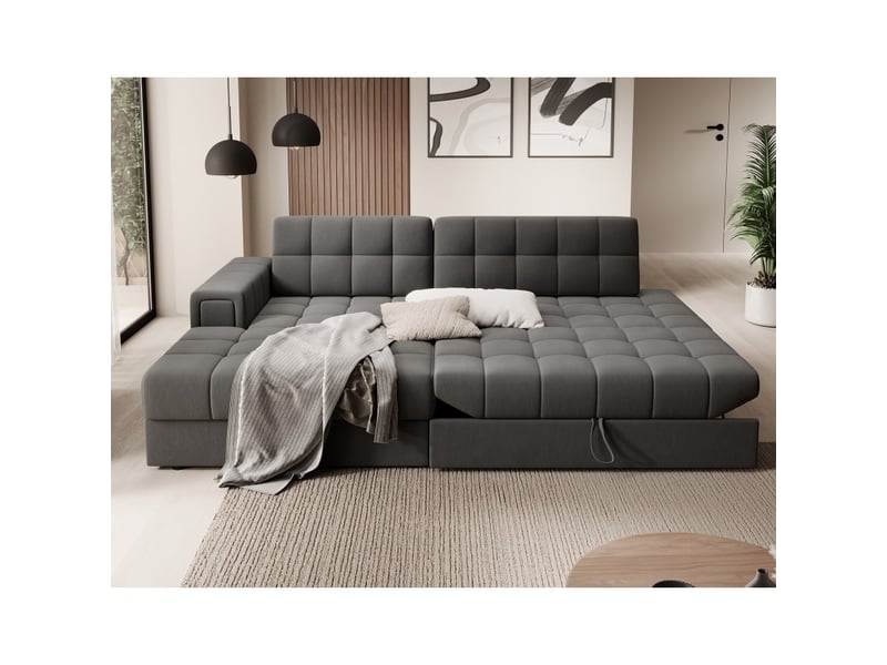  Canapé d'angle convertible cubito marron 240 cm avec coffre de rangement et couchage  - Conforama B