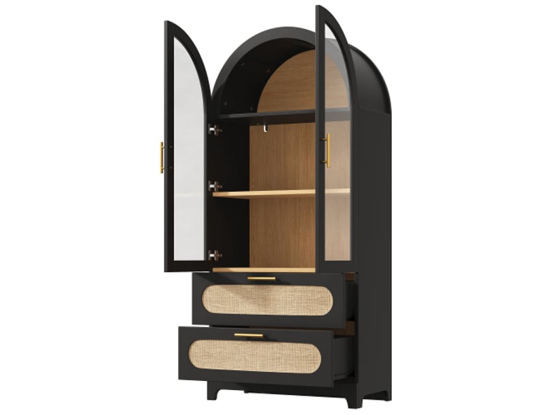  Buffet haut  (2 portes) , 80 × 40 × 175 cm, 4 portes et 4 tiroirs, mdf,  étagères réglables, rangement fonctionnel, noir  - Conforama E