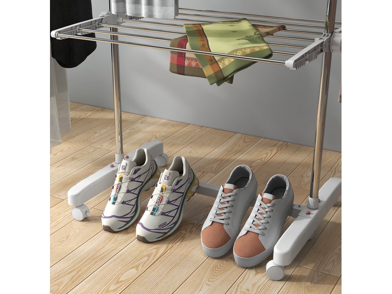  Étendoir à linge pliable 142x55x152 cm 3 niveaux à roulettes acier blanc  - Conforama E