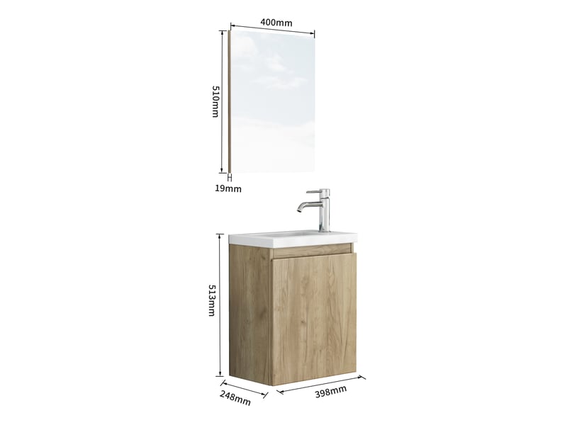 Meuble vasque suspendu 40 cm avec miroir - vasque céramique, meuble sans poignée gain de place - Conforama C