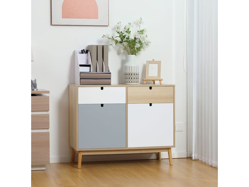  Buffet bas 2 portes et 2 tiroirs en mdf, pieds en bois de pin, 100x40x79,5 cm, multicolore 838-088 - Conforama E