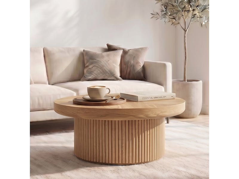  Table basse ronde 78 cm plateau parquet en bois base rainurée bois naturel  - Conforama B