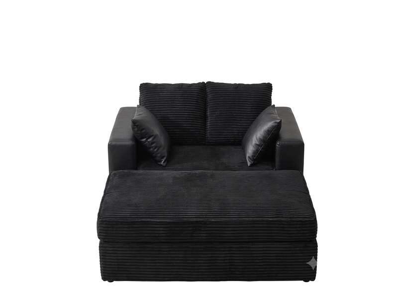 Fauteuil 2 places - 135x128x86 cm - lit convertible chaiselongue surdimensionnée avec porte-gobelets et velours - noir  - Conforama A