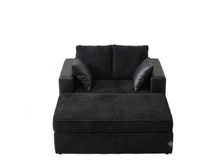 Fauteuil 2 places - 135x128x86 cm - lit convertible chaiselongue surdimensionnée avec porte-gobelets et velours - noir