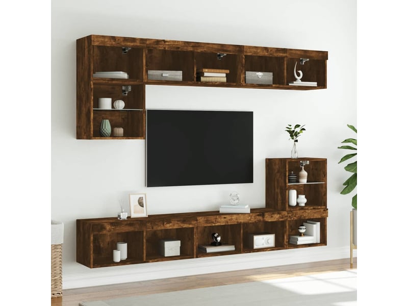  Lot de 2 meuble tv avec lumières led chêne fumé 80x30x30 cm  - Conforama C