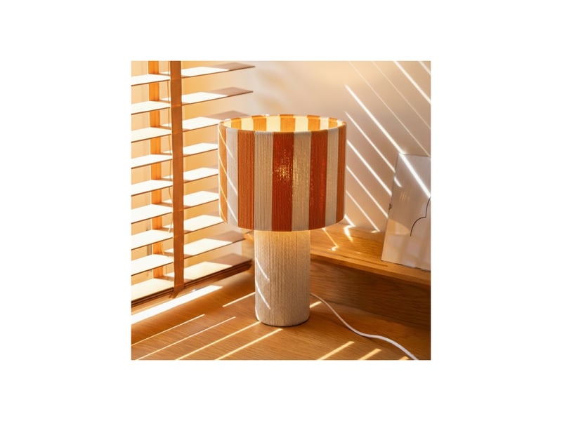  Lampe de table moyo en coton rayures blanc et orange ø28 cm 62919 - Conforama B