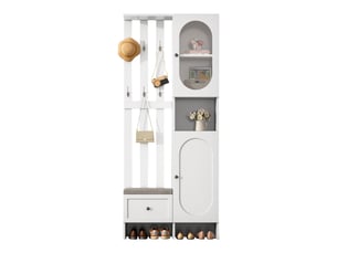 Garde-robe compacte 85×33,5×200 cm – 2 placards, armoire verre trempé, set entrée blanc, porte-manteau avec banc