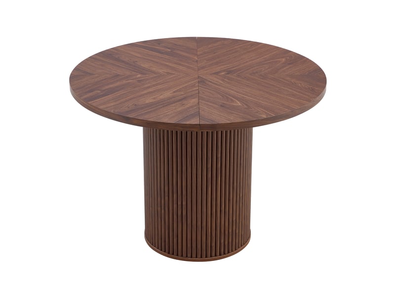  Table de salle à manger pour 4 à 6 personnes avec plateau à 4 segments et pieds cylindriques, en mdf, noyer, diamètre 100 cm  - Conforama A