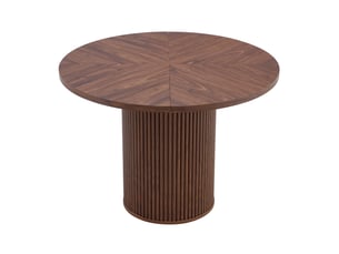 Table de salle à manger pour 4 à 6 personnes avec plateau à 4 segments et pieds cylindriques, en mdf, noyer, diamètre 100 cm