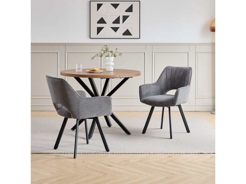  Lot de 2 chaises pivotante à 360° - chaise salle à manger moderne en lin, rembourrée - gris  - Conforama C