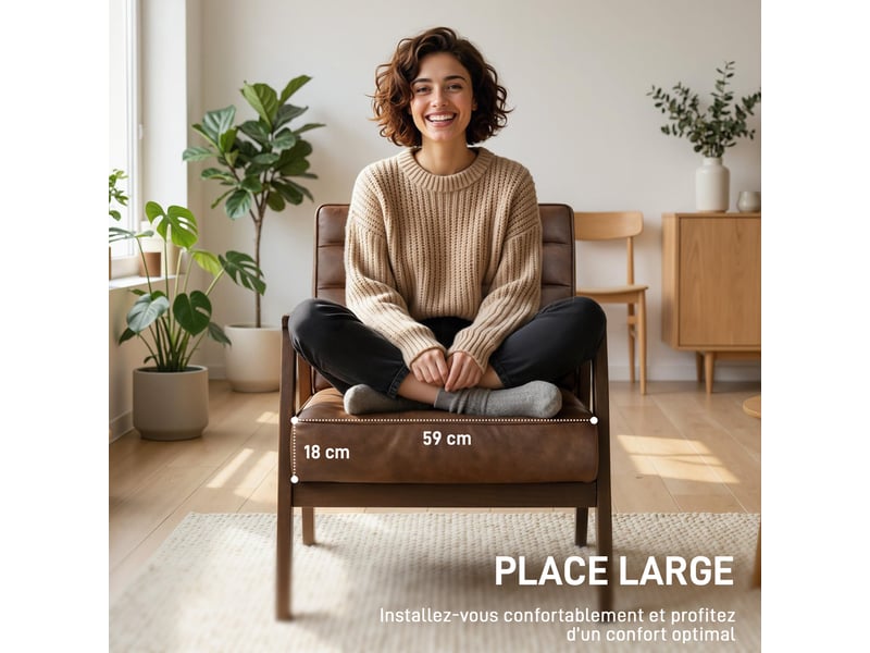  Fauteuil d'appoint en pu et bois massif marron 64x86x79 cm  - Conforama D