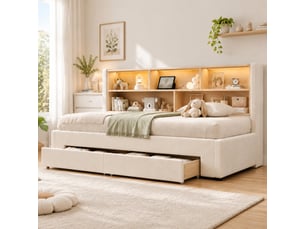 Lit extensible 90x200 cm <strong>OKMYHOME</strong>  <strong></strong> coloris beige