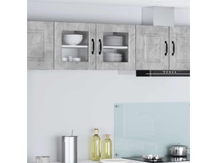 Meuble mural de cuisine, cabinet en verre mural 2 pc gris béton bois d'ingénierie