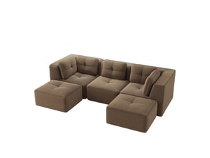 Canapé d'angle en u sans cadre, canapé sectionnel modulaire 3 places, cord, assise profonde, sans montage, marron