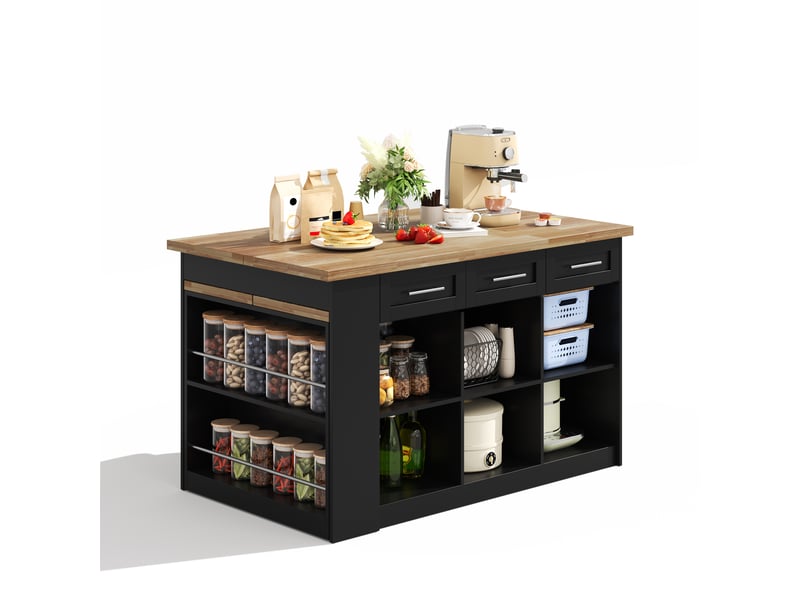  Îlot de cuisine,150x90x90 cm,avec table coulissante,mdf,noir et naturel  - Conforama A