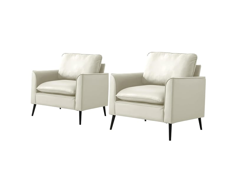  Fauteuil 1 place blanc en simili cuir, style nordique rétro  - Conforama A