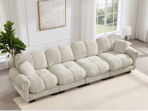 Canapé modulable 4 places, avec accoudoirs élégants, coussins épais, dossier ergonomique, 330x86x90cm, kaki clair chenille