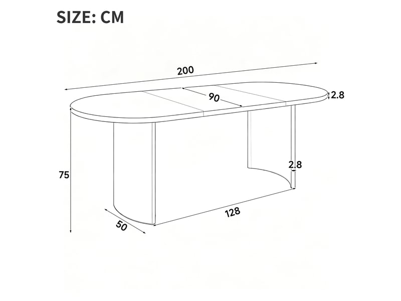  Table à manger 200 x 90 cm – chêne clair – plateau arrondi de 28 mm, pieds courbés pour 6 à 8 personnes  - Conforama E