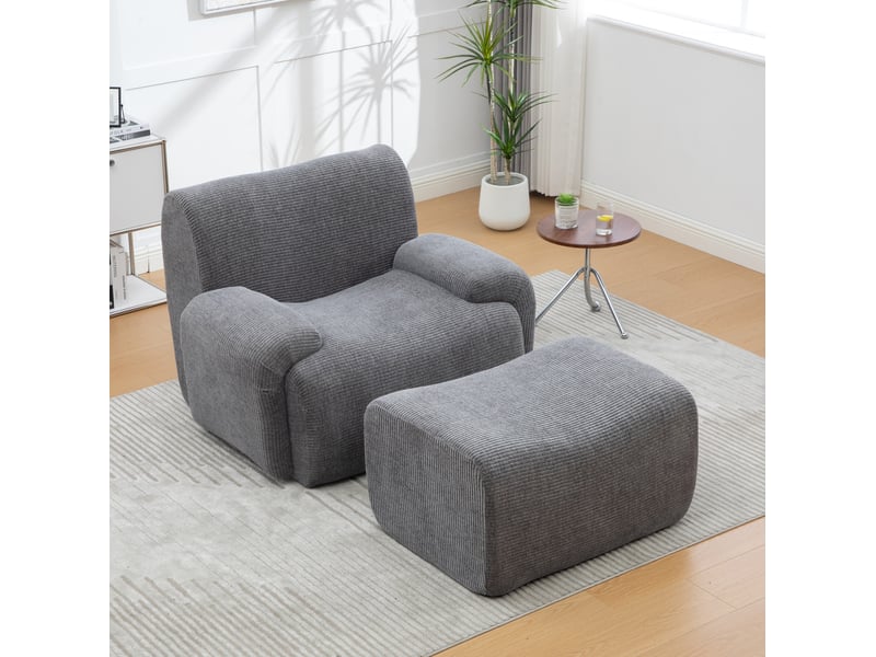  Fauteuil avec pouf en chenille gris, mousse haute élasticité 30d, emballage sous vide, sans montage  - Conforama C