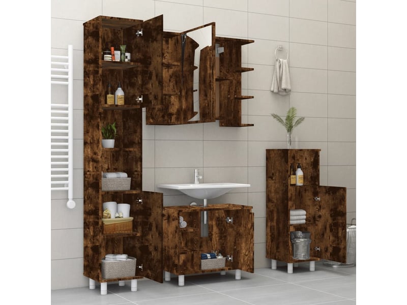  Ensemble d'armoires de salle de bain 4 pcs chêne fumé cf63020  - Conforama C