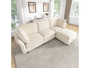 Canapé d'angle réversible convertible <strong></strong> <strong></strong> 4 places Tissu beige avec coffre de rangement