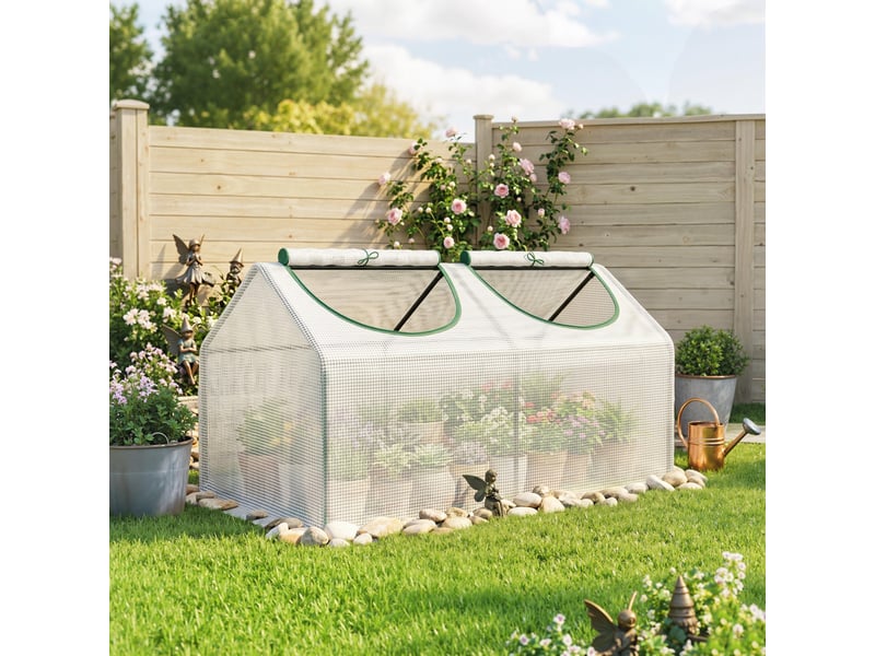  Serre de jardin mini serre 2 fenêtres enroulables couverture en pe haute densité 140 gm² 120 x 60 x 60 cm blanc  - Conforama D