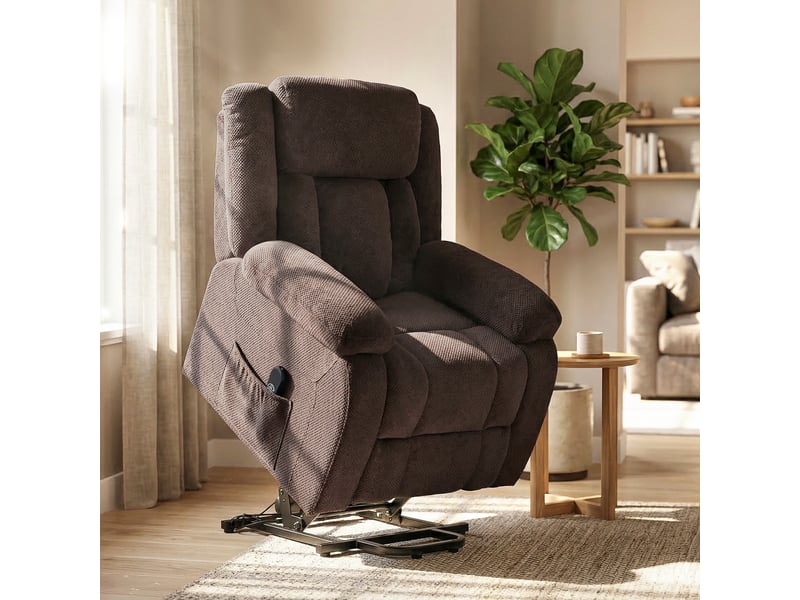 Fauteuil releveur électrique, fauteuil relax électrique en velours, dossier inclinable, port usb, assise large, marron  - Conforama A