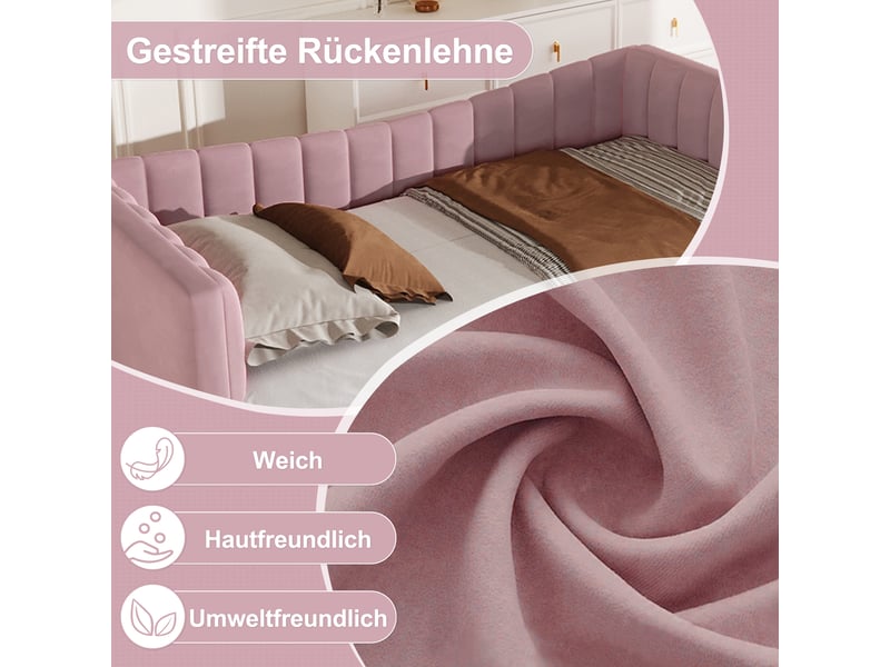  Lit banquette velours rose lit gigogne 90x200 extensible 180x200 cm sans matelas  - Conforama E