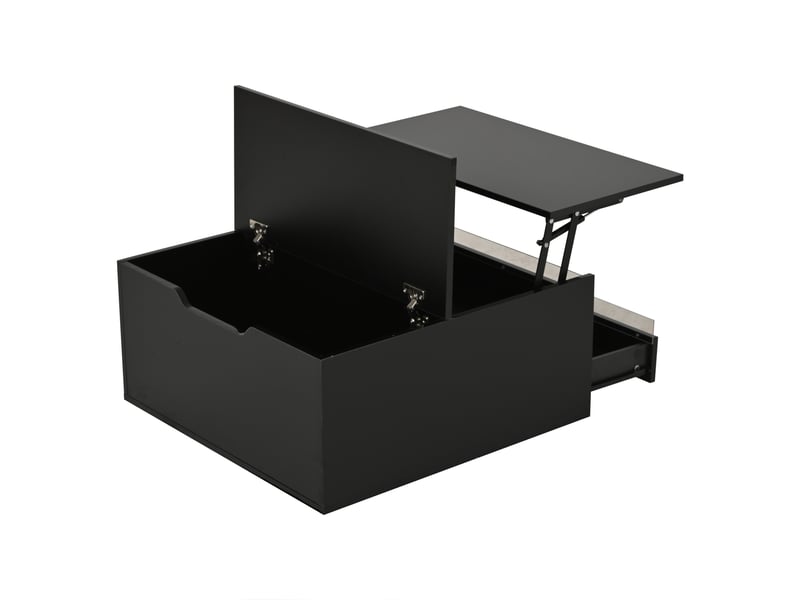 Table basse relevable carrée avec 1 tiroir et rangement caché et led, en panneau de particules, noir - uvrion - Conforama A