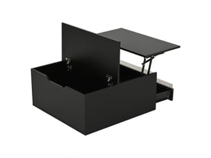 Table basse relevable carrée avec 1 tiroir et rangement caché et led, en panneau de particules, noir - uvrion