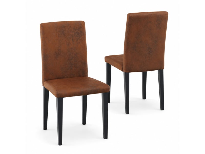  Chaises de salle à manger lot de 2 à dossier ergonomique  - tissu effet daim et métal marron noir  - Conforama A