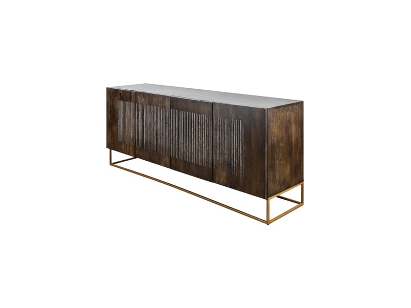 Buffet ambria 177 cm en bois de manguier et pierre d'agate – 4 portes et pieds métal doré - Conforama A