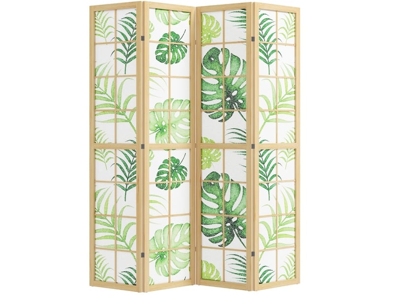 Paravent pliable 4 panneaux 160x170 cm – bois naturel – motif tropical bohème, autonome et compact - Conforama A