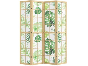 Paravent pliable 4 panneaux 160x170 cm – bois naturel – motif tropical bohème, autonome et compact