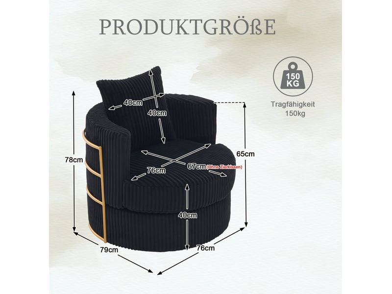  Fauteuils pivotants 76x79x78 cm, lot de 2, accoudoirs rembourrés, rangement sous assise, velours côtelé noir  - Conforama C