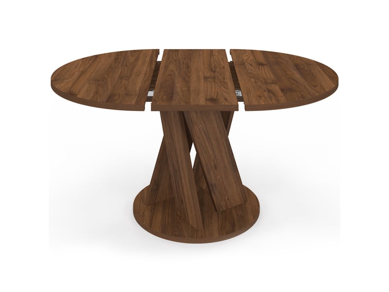 Table à manger extensible ronde jasmine 4-8 personnes pied central noyer 110-150 cm  - Conforama C