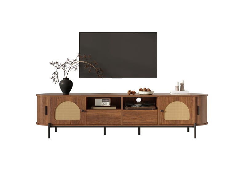  Meuble tv ovale 200x40x49,5 cm portes coulissantes mdf noyer  - Conforama A