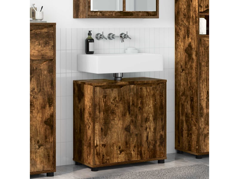  Armoire de lavabo de salle de bain chêne fumé 60x30x60 cm  - Conforama B