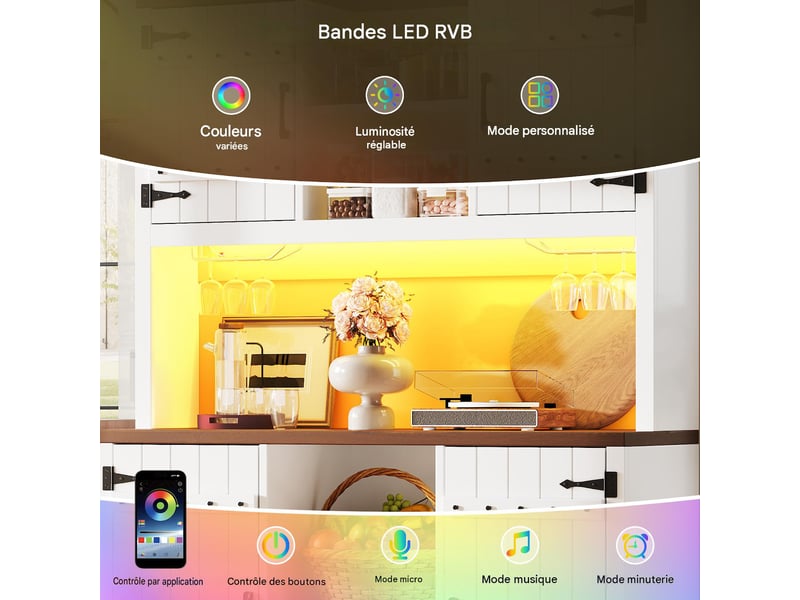  Meuble haut de cuisine avec led rgb et range-bouteilles blanc 120x40x180 cm  - Conforama D