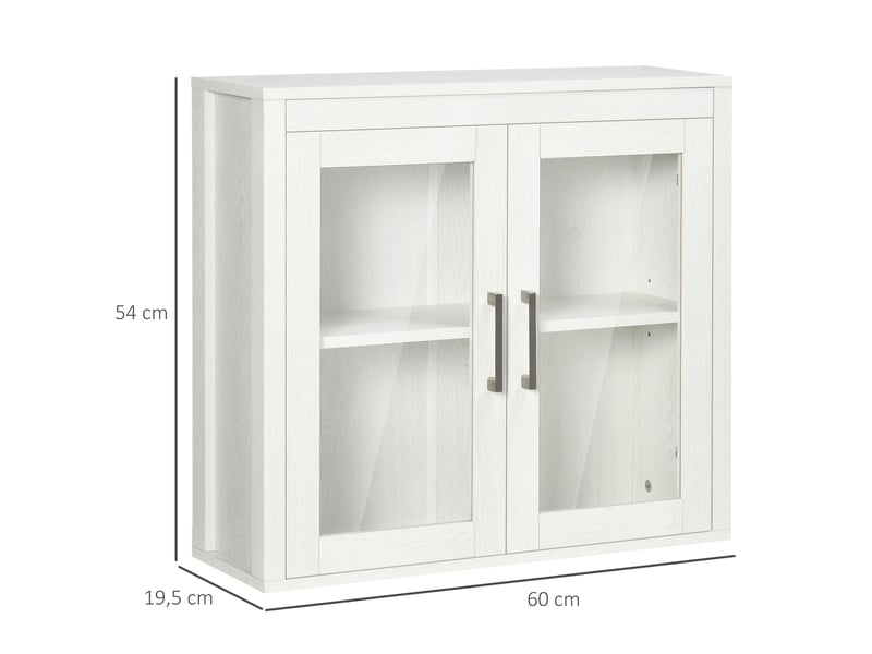 Armoire murale de salle de bain blanche, portes vitrées et étagère réglable, 60 x 19,5 x 54 cm  - Conforama E
