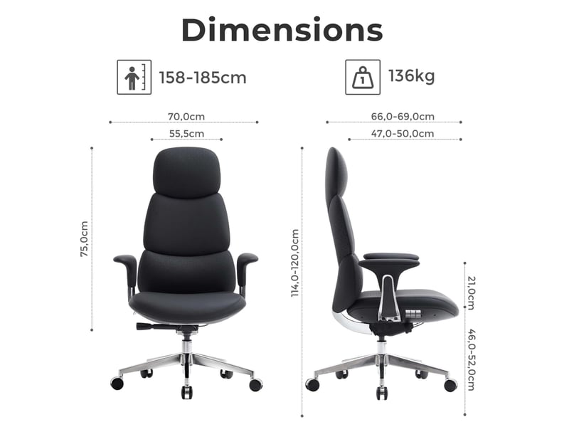  Fauteuil de bureau 70x66x114 cm noir, accoudoirs, inclinaison verrouillable et assise coulissante à roulettes  - Conforama B