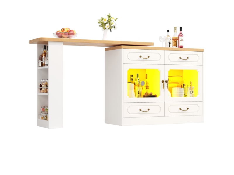  Table bar extensible pivotante 360° 135-203 x 39 x 92,8 cm, blanc et naturel  - Conforama A