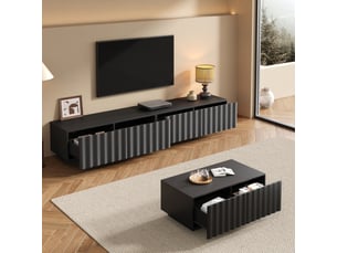 Meuble tv coloris noir 200 cm <strong></strong>  <strong>Qualité haut de gamme</strong>