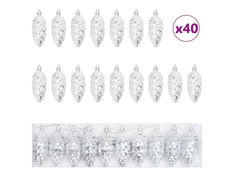  Boule de pomme de pin de noël 40 pcs argenté 4 x 9 cm plastique  - Conforama A
