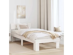 Lit adulte, lit simple, cadre de lit avec tête de lit blanc 90x200cm pin massif cf2237