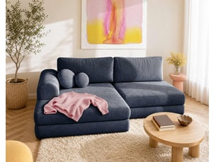 Canapé d'angle gauche convertible BESTMOBILIER APRIL 4 places Velours bleu avec coffre de rangement